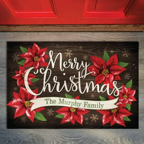 Personalized Poinsettia Doormat