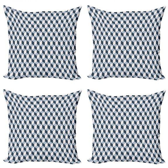 Ambesonne Retro Throw Pillow Cover 4 Pack, Cubes Squares 3D Style, 20", Blue Pale Blue White