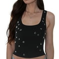 thumbnail image 2 of Y2K Women'S Rhinestone Decorated Ribbed Square Neck Sleeveless Cropped Top Black M, 2 of 9