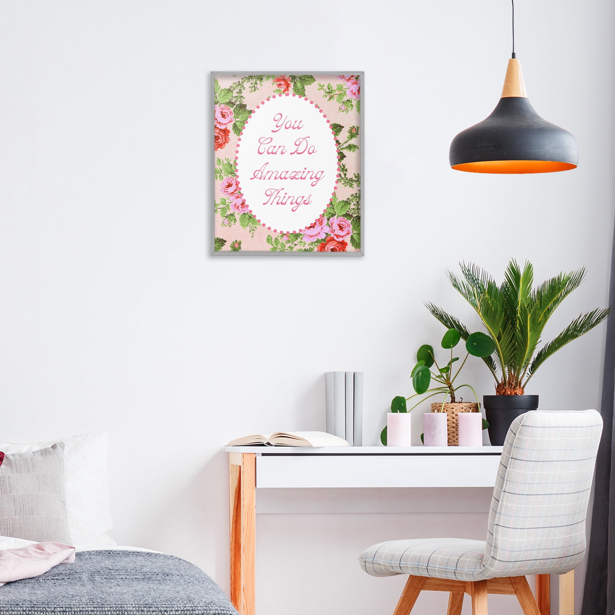 Stupell Industries You Can Do Amazing Things with Vintage Florals Gray Framed Giclee Art, design by Lil' Rue