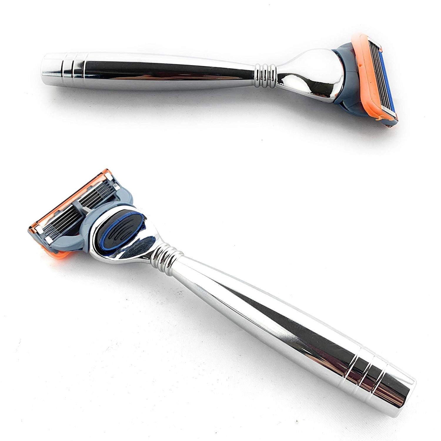 GBS Premium 5 Blade Chrome Handle Safety Shaving Razor with Black Handmade Leather Case
