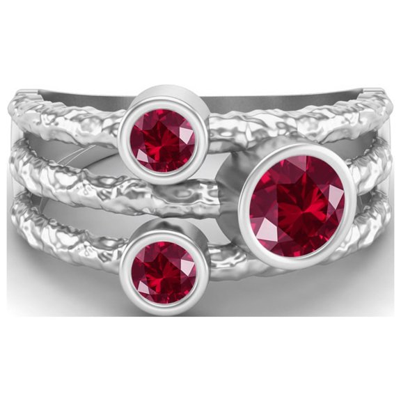5mm Round Ruby Glass Field Handmade Split Shank Band 925 Sterling Silver Trio Stone Women Valentines Day Gifts Ring