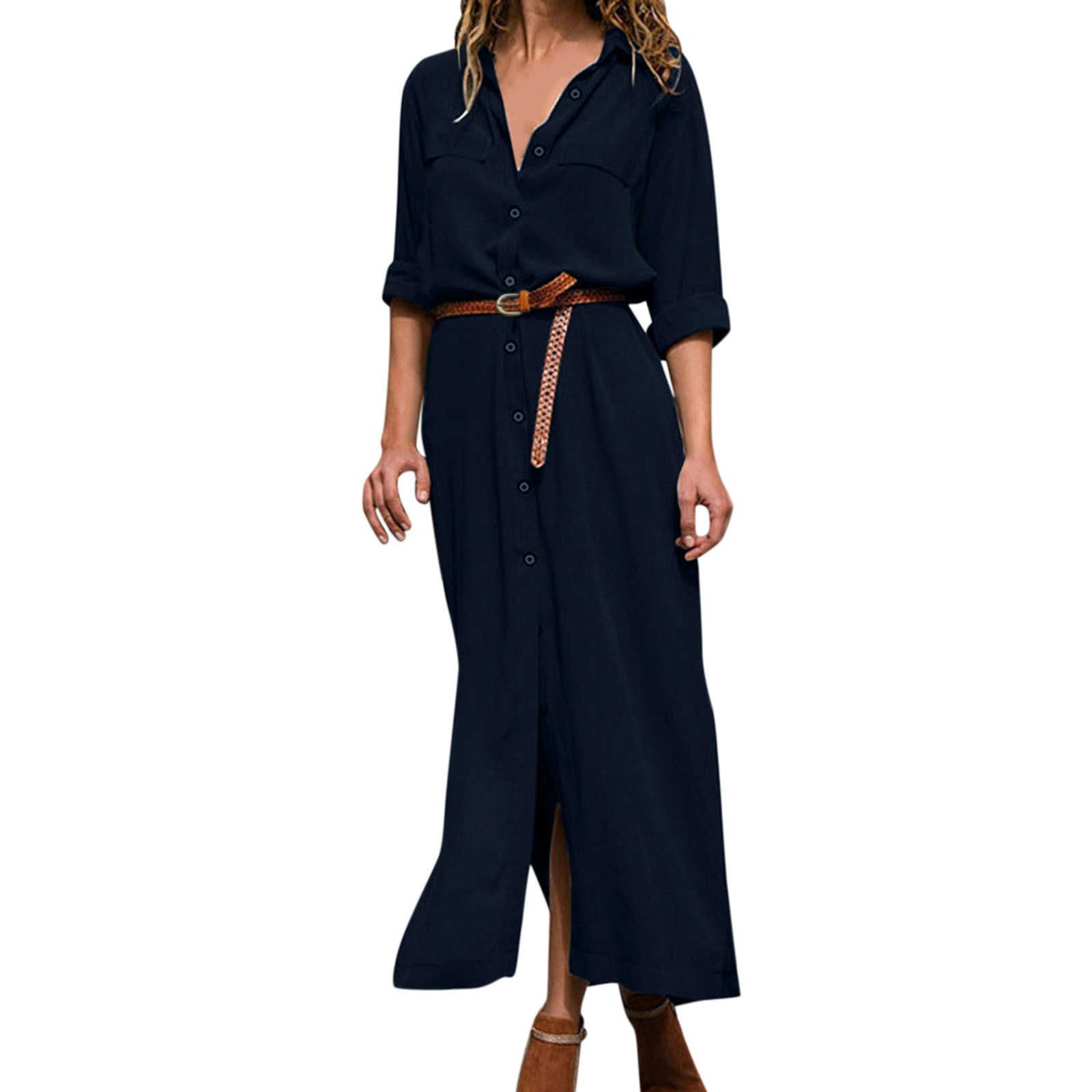 Dress Women's Casual Button Long Shirt Dress Long Sleeve Lapel Long Dress  Fall Dresses for Women Long - Walmart.com