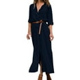 thumbnail image 1 of Vestido camisero largo con botones para mujer - Cuello con solapa, manga larga, vestido informal con cinturón - Tejido de poliéster, adecuado para invierno, tallas asiáticas, 1 of 6