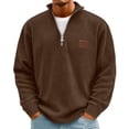 thumbnail image 2 of Brown Quarter Zip Mens Sweater Corduroy Stand Collar Tops Big and Tall Pullover Sweatshirts S-5XL, 2 of 7