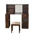 thumbnail image 4 of MODERNLUXE Vanity Desk with Lighted Mirror,Makeup Vanity Desk with 1 Drawer,6 Shelves,Large Cabinet,Adjustable Lighting and Stool, Makeup Dressing Table for Bedroom,Walnut, 4 of 7