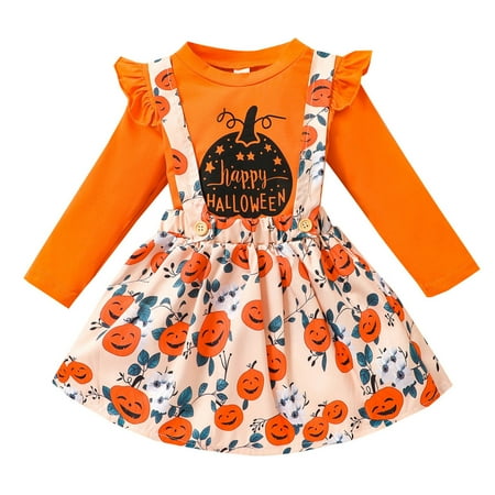 

nsendm Muddy Girl Baby Toddler Girls Halloween Long Sleeve Solid Colour Tops Cartoon Flower Strap Stuff for Newborns Orange 18-24 Months