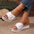 thumbnail image 4 of Rokment Womens Buckles Platform Wedge Slides Sandals 2026 Trendy Casual Leather Espadrilles Chunky Slip on High Heels Beach Summer Dress Slippers White Size 7.5, 4 of 8