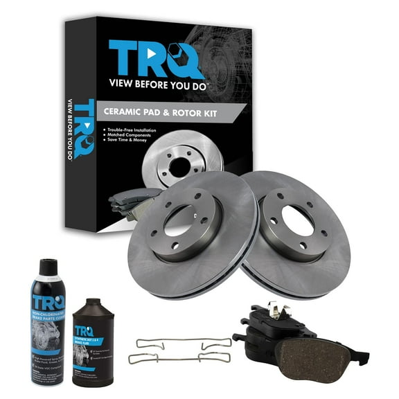 TRQ Front Disc Brake Pad & Rotor Kit w/Chemicals for 04-06 Mazda3 2.0L BKA17412
