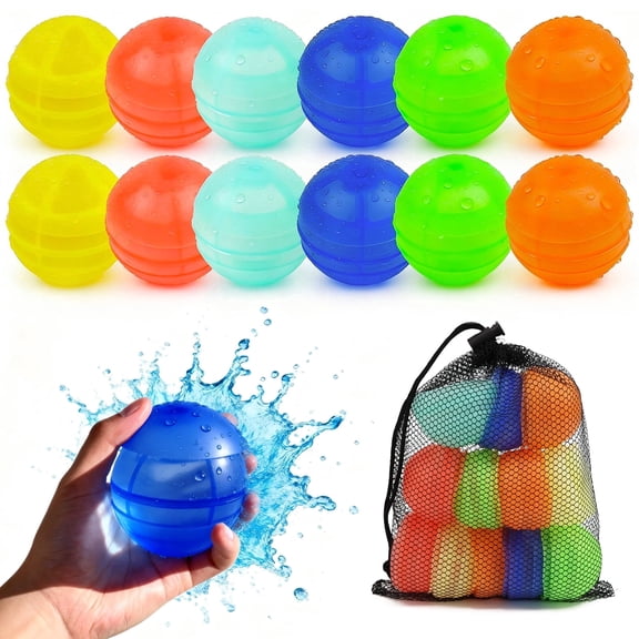 KiddiTouch 12 Pack Reusable Water Balloons,Pool Refillable Water Balloon,Outdoor Summer Toys for Kids Ages 3-12,Outdoor Activities Self Sealing Water Splash Ball for Fun