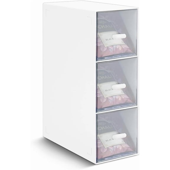 BZUEPRS Plastic Tea Bag Organizer, Stackable Acrylic Tea Box with 3 Drawers, Clear Tea Storage for Coffee Sugar Snacks, Tea Bag Holder for Home Kitchen Office Pantry Cabinet (1 Pcs)
