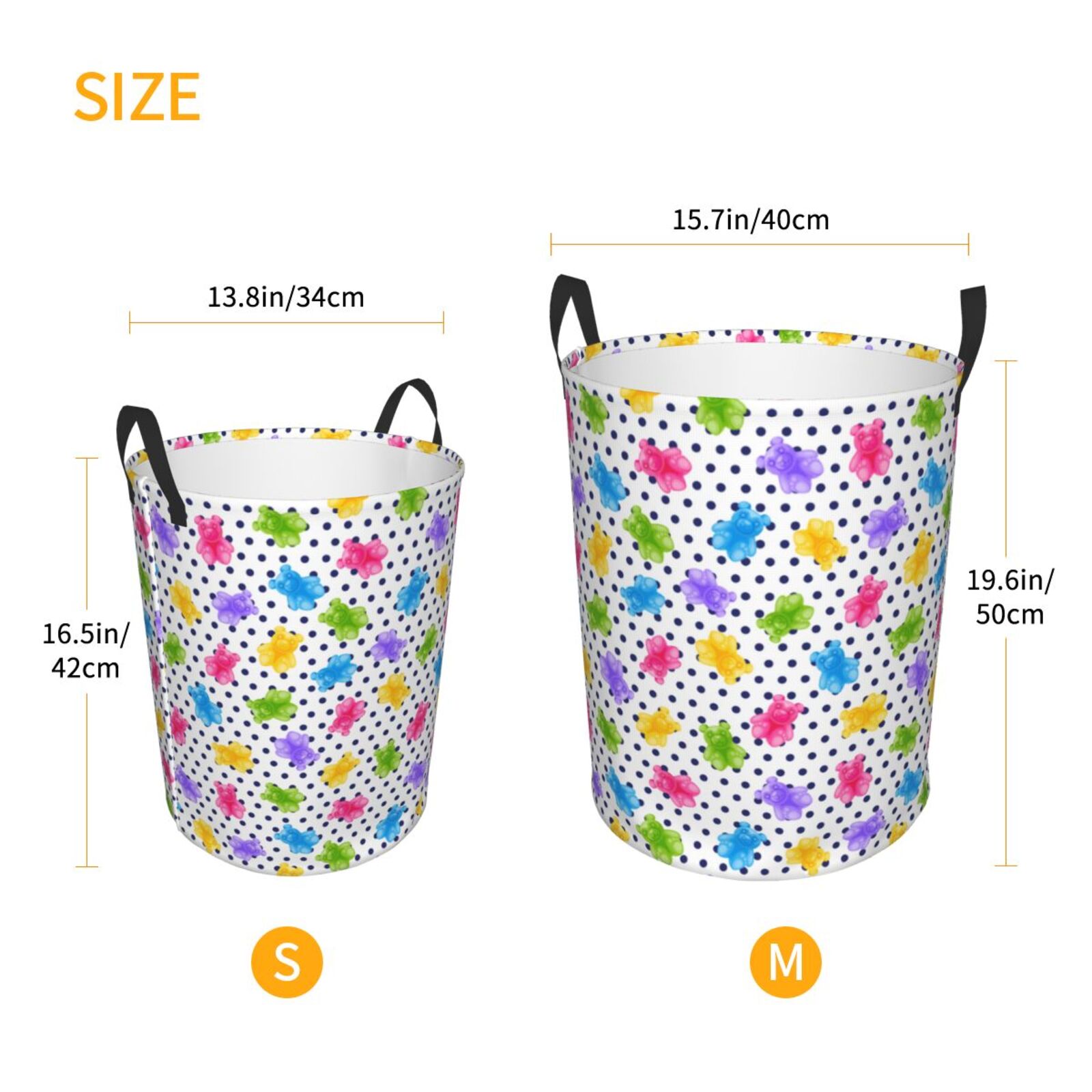 Large Laundry Basket with Handles - Bear And Polka Dot Kids Baby Dirty Clothes Laundry Hamper for Bedroom Aesthetic