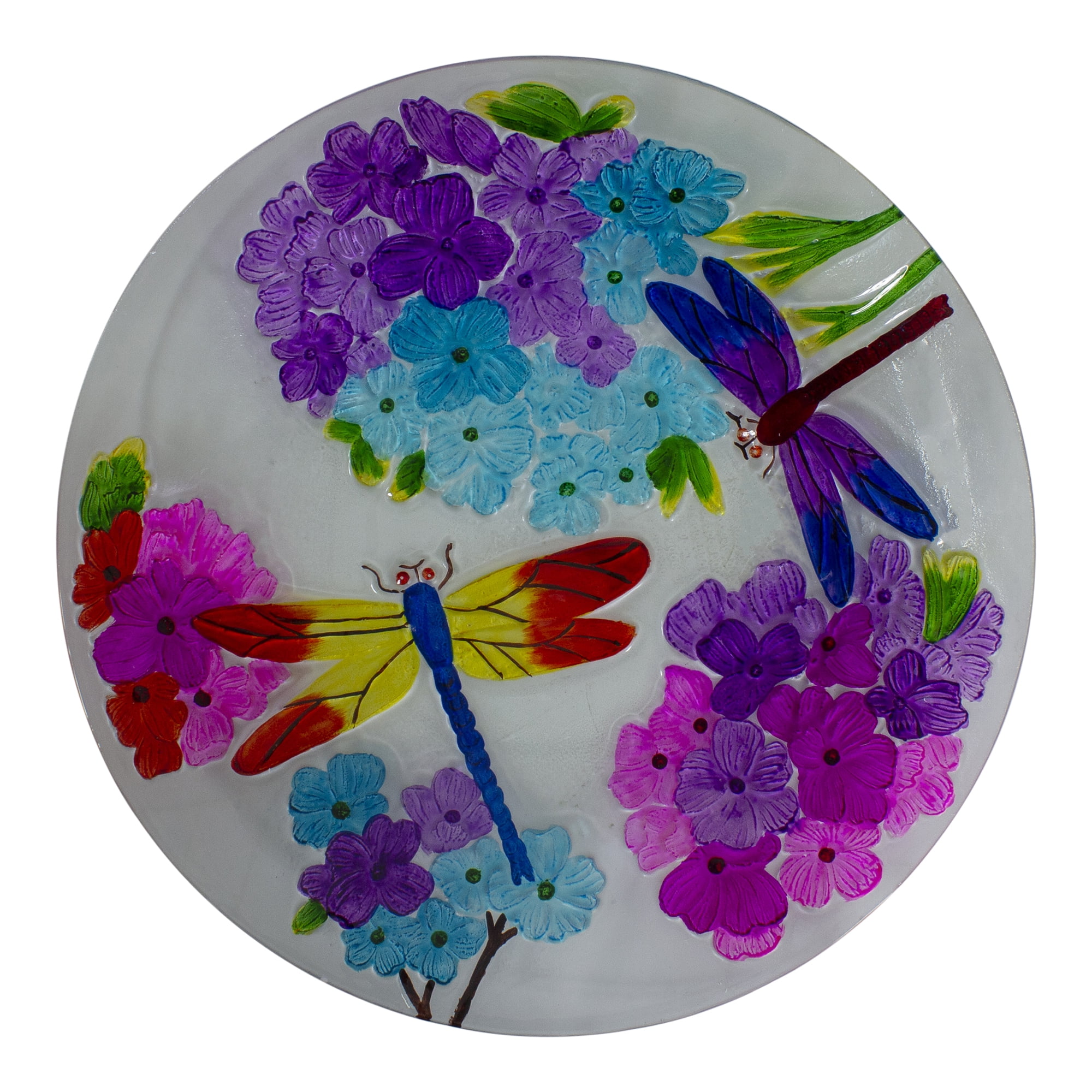 Northlight 18” Pink and Purple Dragonflies Hand Painted Glass Outdoor Patio Birdbath