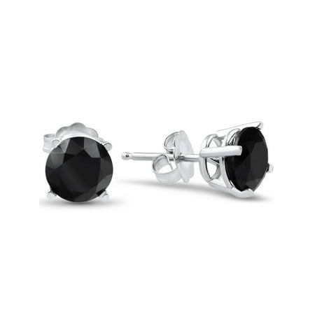 14k White Gold 2ct Round Cut Treated Black Diamond Studs