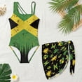 thumbnail image 5 of Jiueut Jamaican Flag Hibiscus Palm Tree Print Swimsuit for Girls One Piece Swimsuits 15-16 Years, Cut Out Swimwear Adjustable Straps One Shoulder Bathing Suit with Cover Up Skirt, 5 of 7