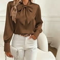 thumbnail image 4 of Women's Tops Dressy 2026 Summer Bow Tie Shirt Long Sleeve Satin Blouse Business Work Casual Outfits, 4 of 8