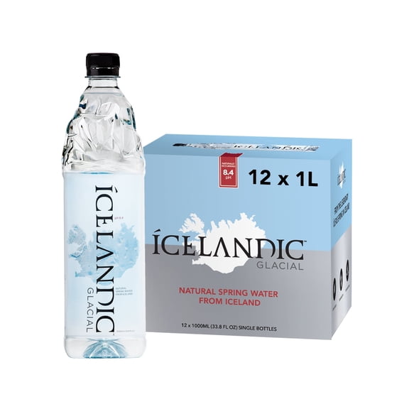 Icelandic Glacial Natural Alkaline Spring Water, 1 Liter, 12 pack Plastic Bottles