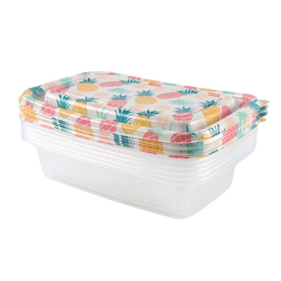 Cook with Color 12-Piece Food Storage Set, 1000ml Rectangular Containers with Printed Lids, Dishwasher Safe, Pineapple