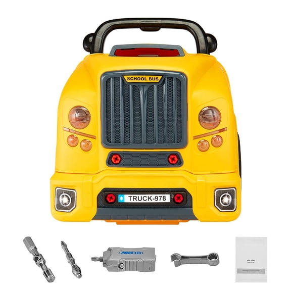 60 Pieces Kids Mechanic Car Repair Toy Set with Removable Parts Lights Sounds Steering Wheel Horn Workshop for Toddlers Ages 3 and Up Yellow