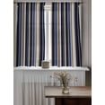 thumbnail image 4 of Blue and Brown Geometric Stripe Pattern Curtains 45 Inch Length, Sheer Curtains for Bedroom Living Room Window Rod Pocket Voile Drapes Kitchen Curtains Small Half Window 52"x45" 2 Panels, 4 of 6