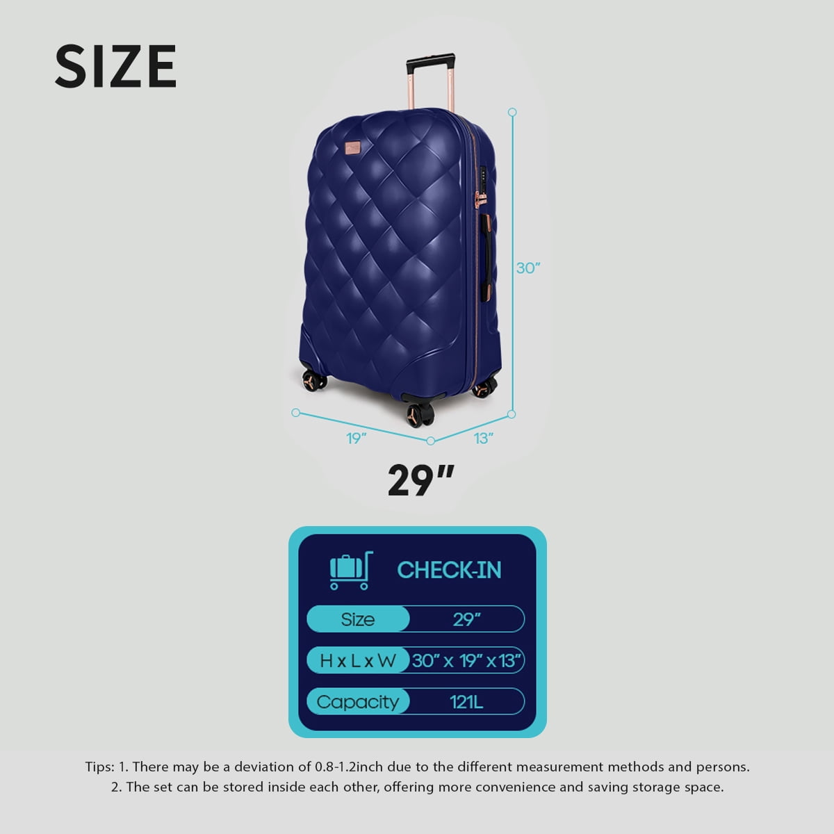 29" Large Checked Luggage Hardside Expandable Suitcase with Spinner Wheels & TSA Lock, Lightweight Rolling Luggage for Travel,Navy, WD8810