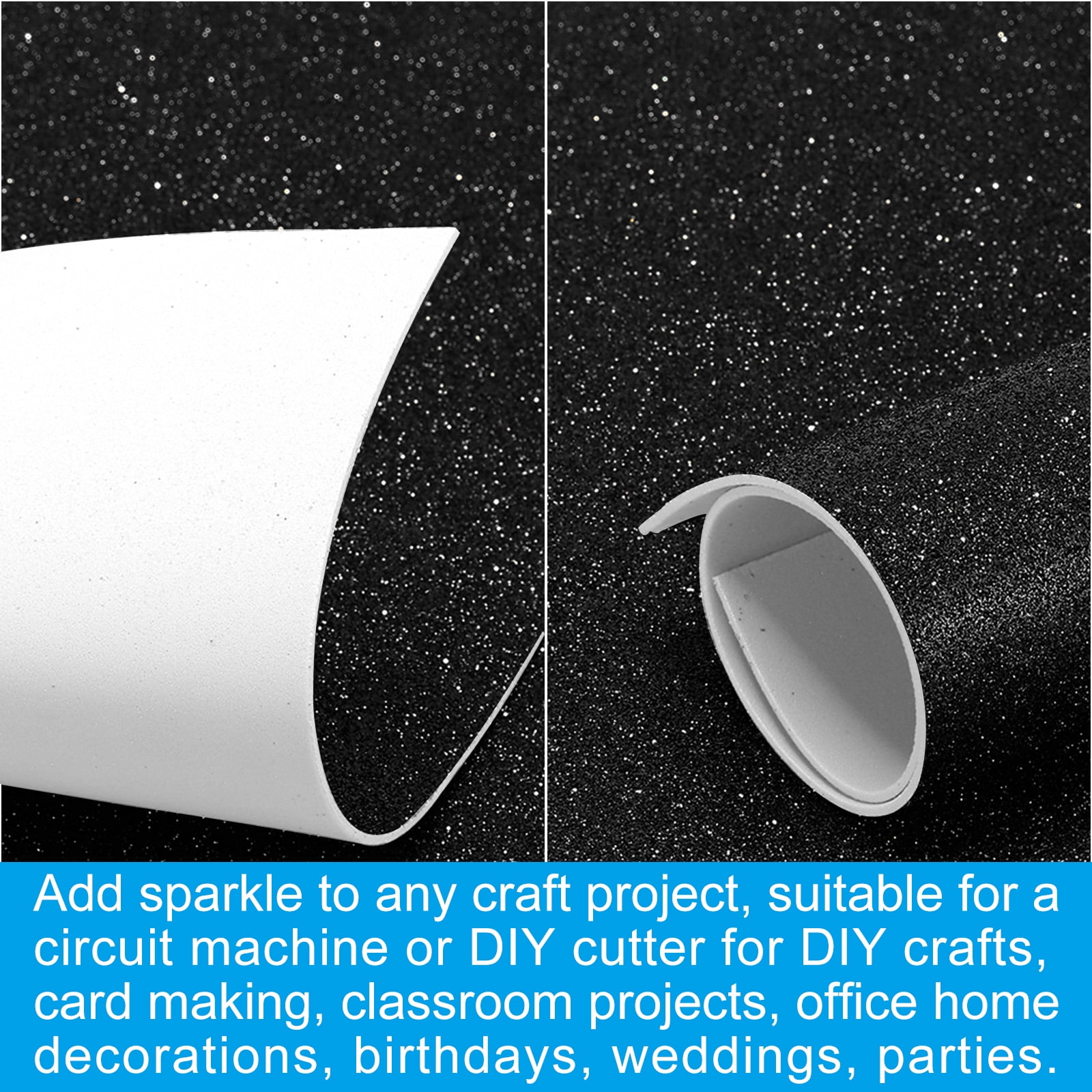 Uxcell 2mm(1/10") Thick Adhesive Glitter Foam Sheet 16x24inch(40x60cm) Black, EVA Shiny Foam Board for Craft, 6 Pcs