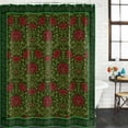 thumbnail image 2 of Vintage Red Roses Shower Curtain, Waterproof Shower Curtains for Bathroom, Green Abstract Art Floral Ethnic Washable Fabric Bathtub Curtain Set Bath Decor with 12 Hooks 48"x72", 2 of 8