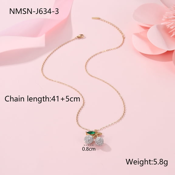 NICKSUN 18K Gold/Silver Plated Stainless Steel Cherry Pendant Necklace, Sparkling Cubic Zirconia Cute Fruit Choker, Dainty Delicate Clavicle Chain for Women