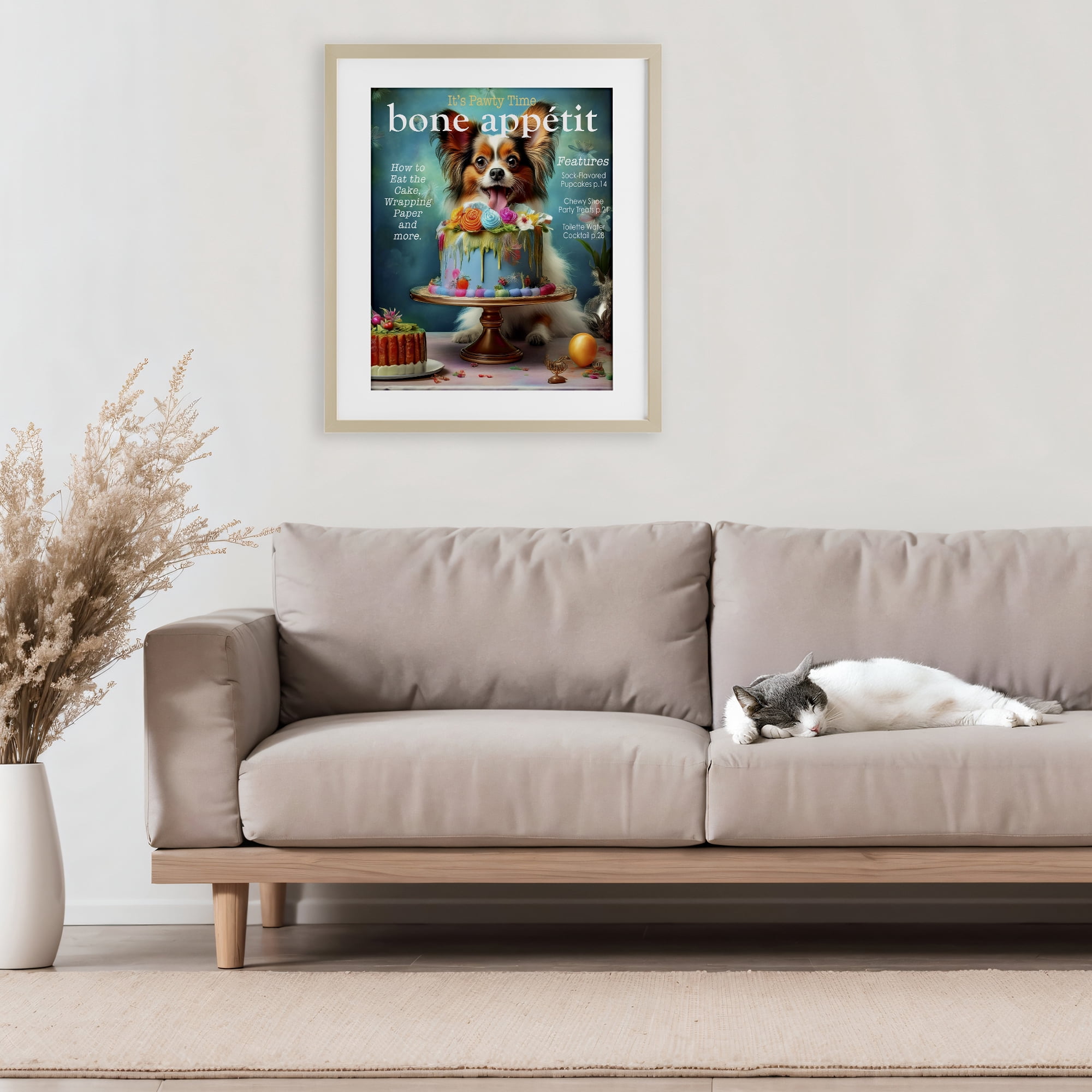 Stupell Industries Bone Appetit Dog Magazine Parody Birch Framed Print Under Glass, design by Grotto Studios