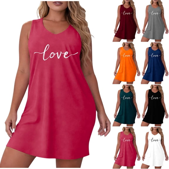 SBYOJLPB Womens Nightdress V-neck Home Sleep Nightgown With Printed Pattern Sleeveless Comfortable Nightgown Dress Relaxed Casual Wear​