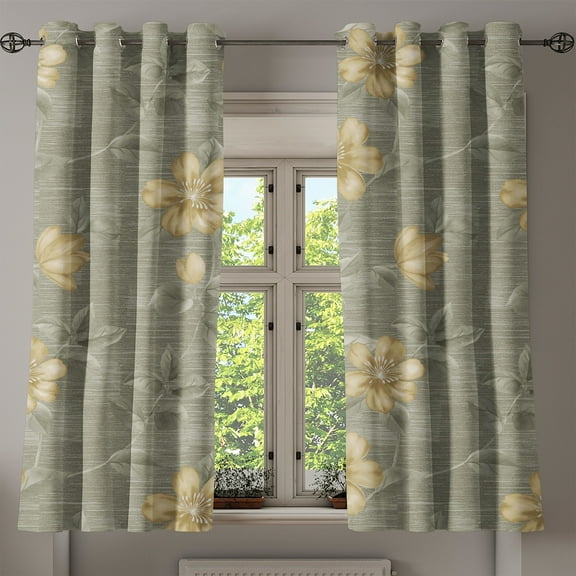 Ambesonne Floral Grommet Curtain, Grunge Atmosphere Flowers, 50"x60", Pale Olive Green