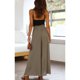 thumbnail image 4 of Pantalones anchos con cordón elásticos con bolsillo lateral Cómodos pantalones sueltos de cintura alta para mujer Lino verde M, 4 of 6