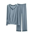 thumbnail image 3 of VBTAPA Women's 2 Piece Loungewear Sets Soft Modal Pajama Set V Neck Long Sleeve Shirts and Wide Leg Pants Matching Lounge Set Sky Blue XL, 3 of 4