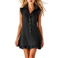 thumbnail image 2 of Wovilon Women's Sleeveless Button Down Shirt Dress with Ruffle Trim and Chest Pockets, V-Neck Collar Casual Summer Mini Tank Dress, Cotton Linen Blend Tunic for Beach Vacation, 2 of 7