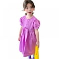thumbnail image 2 of OUSITAID Girls‘ Korean Sweet Temperament Bubble Sleeve Solid Color Dress, 2 of 8