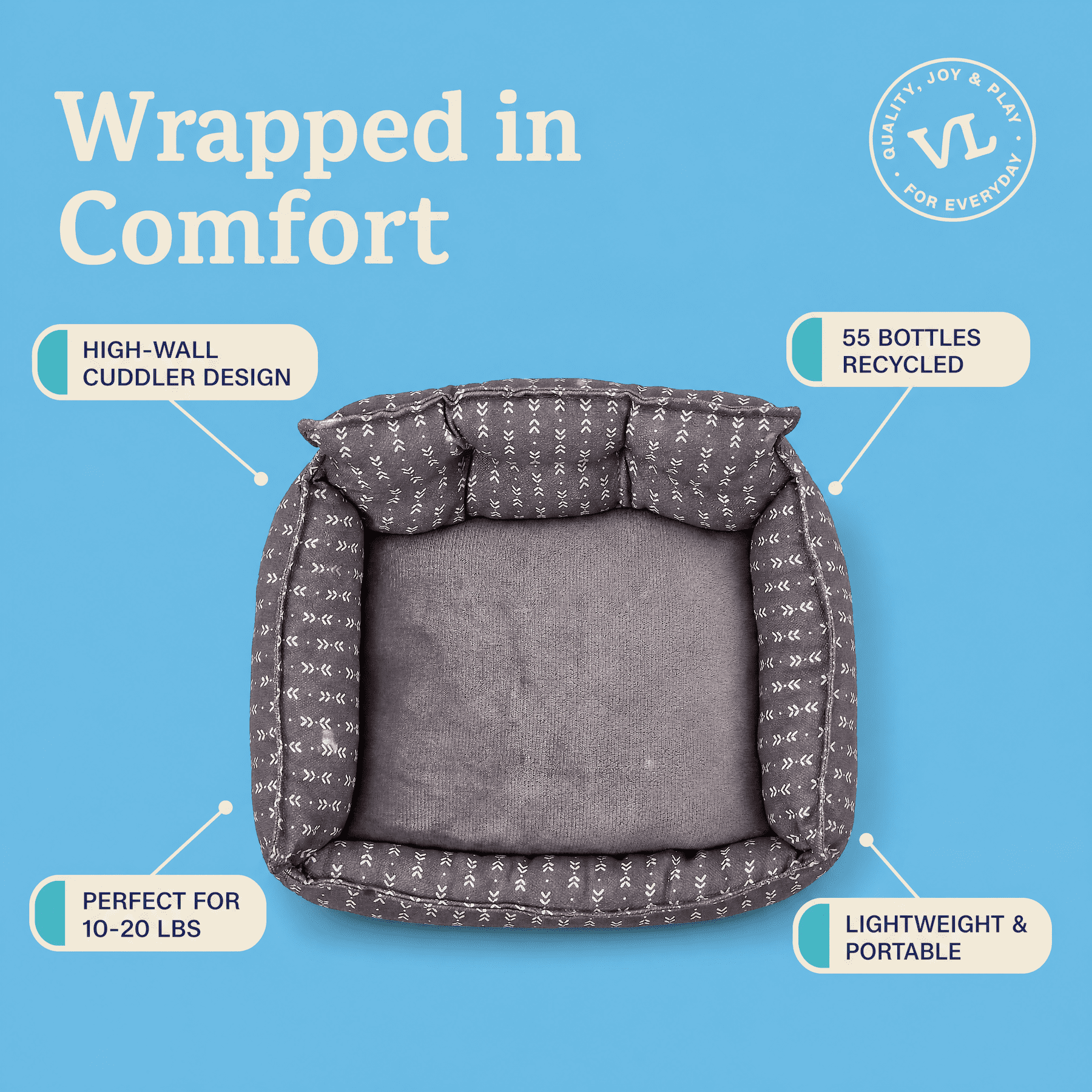 Vibrant Life Small Lounger Pet Bed, Gray, 21" x 17"