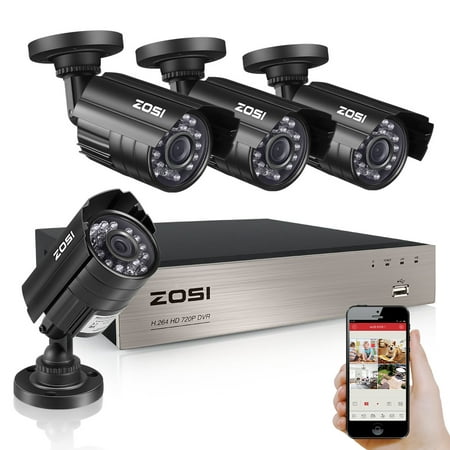 ZOSI 4 HD 720p Outdoor Security Cameras 8 Channel 1080N DVR Home Video Security System CCTV Surveillance Kit Easy Remote