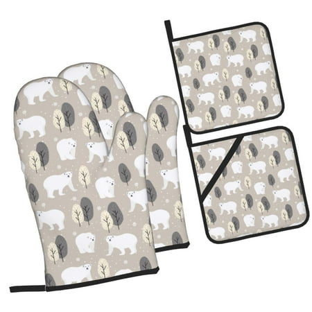 

Tebeau winter Snowflake beer Print 4 Pcs Oven Mitts and Pot Holders 500°F High Heat Resistant Kitchen Oven Mitts with Pot holders Long Oven Mitts for Baking and Cooking