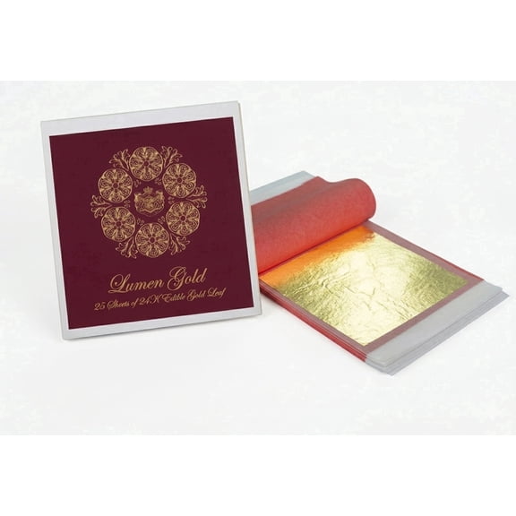 LumenGold 24 Karat Edible Gold Leaf 25 Sheets 8x8 cm