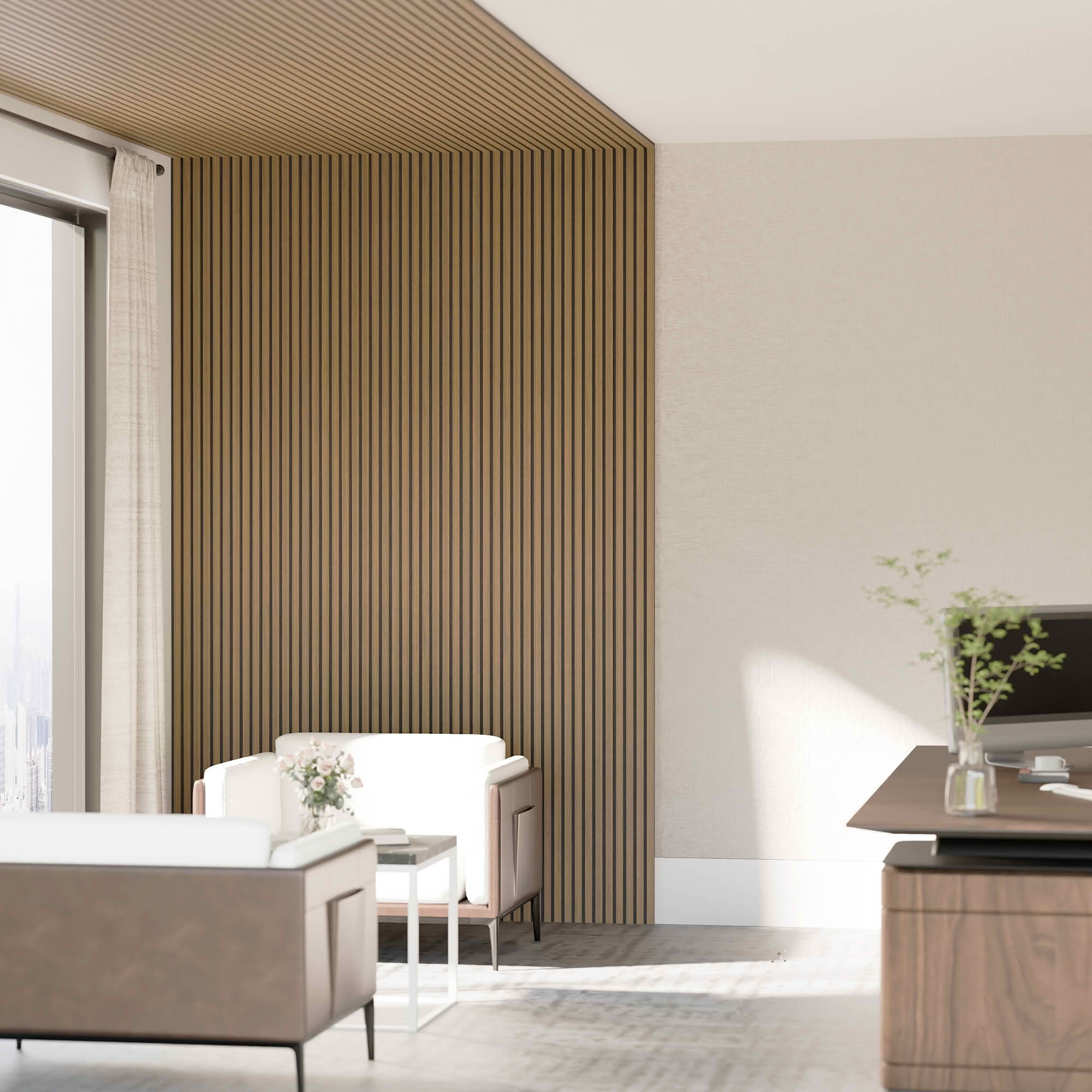 MAYEERTY Natural Wood Veneer MDF Sound Absorbing Panel for Wall Decor, 94x12x1 Inch, 4 Pack