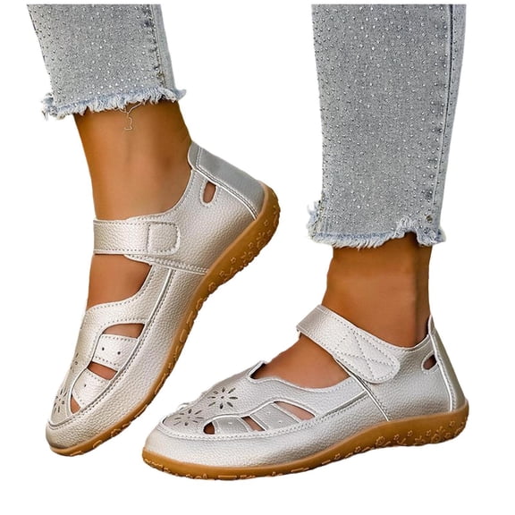 Gpaecead Women Hollow Out Flat Sandals Closed Toe Breathable Adjustable Ankle Strap Plus Size Shoes Spring Summer Casual Versatile,Rose Gold