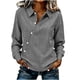 thumbnail image 1 of Camiseta de Solapa de Rayas Sueltas de Manga Larga de las Mujeres con Botón de Cuerda Elástica, Malla Estilo Superior, 1 of 8
