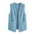 thumbnail image 4 of Women's Warm Fuzzy Fleece Sleeveless Vest Open Front Waistcoat Soft Plush Layering Gilet Fall Winter Daily Street Outfits Sky Blue, 4 of 4