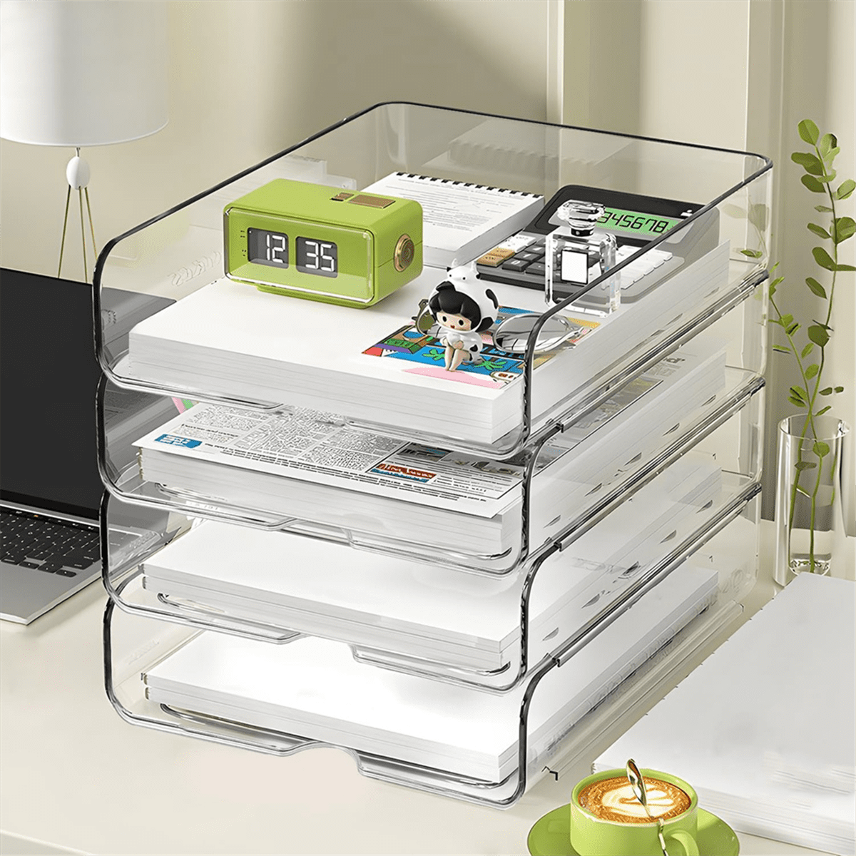 4-Tier Paper Organizer for Desk, Stackable Desk Organizer Paper Tray, Desk Accessories & Workspace Organizers