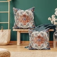 thumbnail image 2 of Boho Pillow Covers 18x18 Inch Set of 2 Blue Orange Throw Pillows Vintage Ethnic Bohemian Coral Floral Print Decorative Pillowcase Farmhouse Linen Cushion Cover for Home Sofa Bedroom, 2 of 6