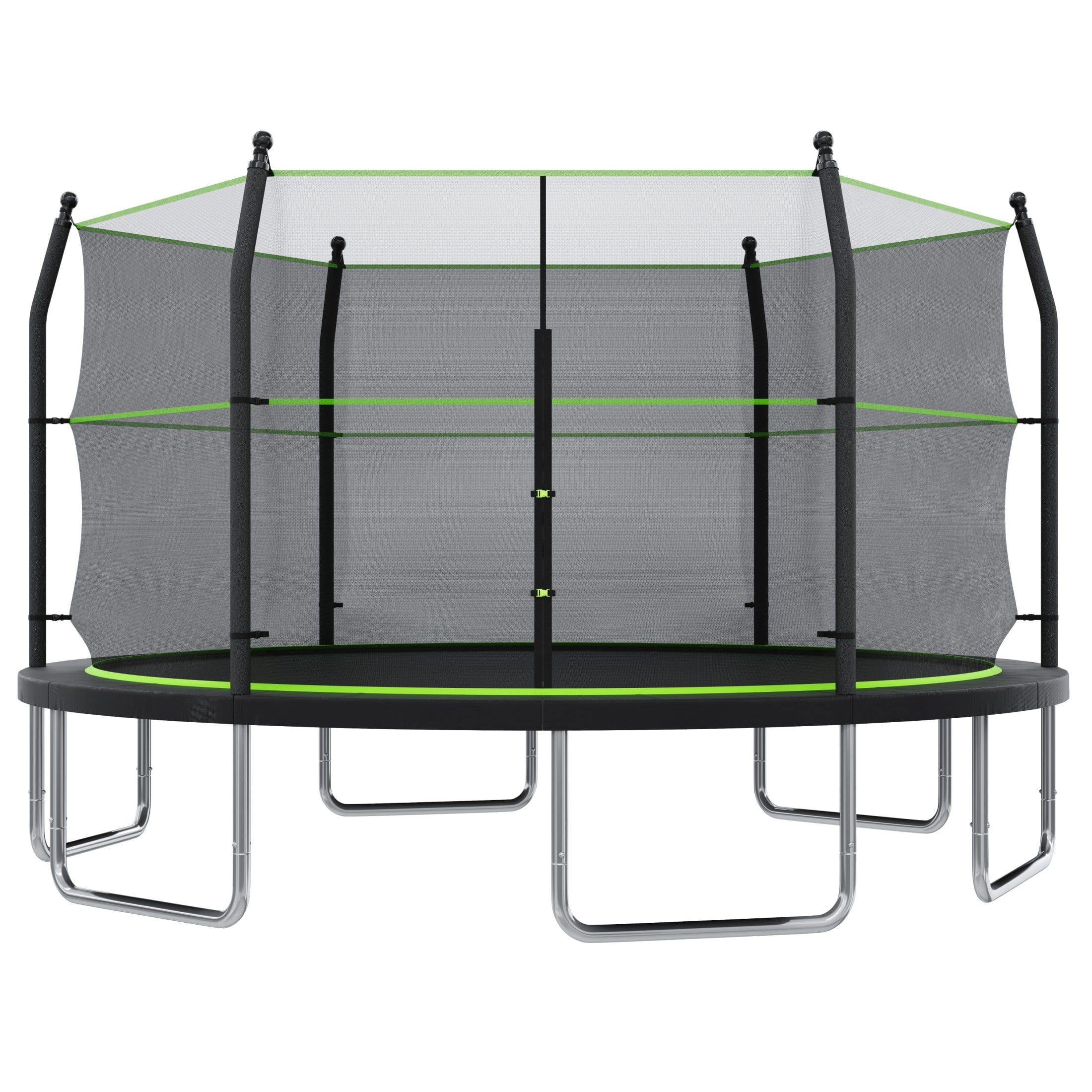 Noble House 14FT Outdoor Backyard Trampoline, Rust-Resistant Metal Frame, Enclosure Net with Ladder, Black & Green