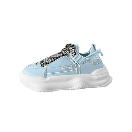 

Difumos Men Breathable Lace Up Platform Sneaker Skate Shoes Work Comfortable Blue 8