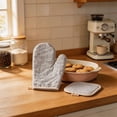 thumbnail image 5 of Set of 2 Oven Mitts and Pot Holders, Heat Resistant Kitchen Gloves Microwave Safe, Thick Cotton Padding Soft Interior, Hanging Loop Convenient Storage, for Baking Grilling Stovetop Countertop, 5 of 6