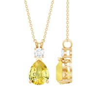 Rosec Jewels Lab Created Yellow Sapphire Drop Pendant Necklace with Moissanite (8X10 mm), 10K Yellow Gold