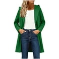 thumbnail image 2 of QIUOMBBP Womens Hooded Wool Coats Casual Button Up Slim Overcoat Solid Color Mid Length Fashion Fall Winter Jackets Peacoat Outerwear, Green, M, 2 of 10